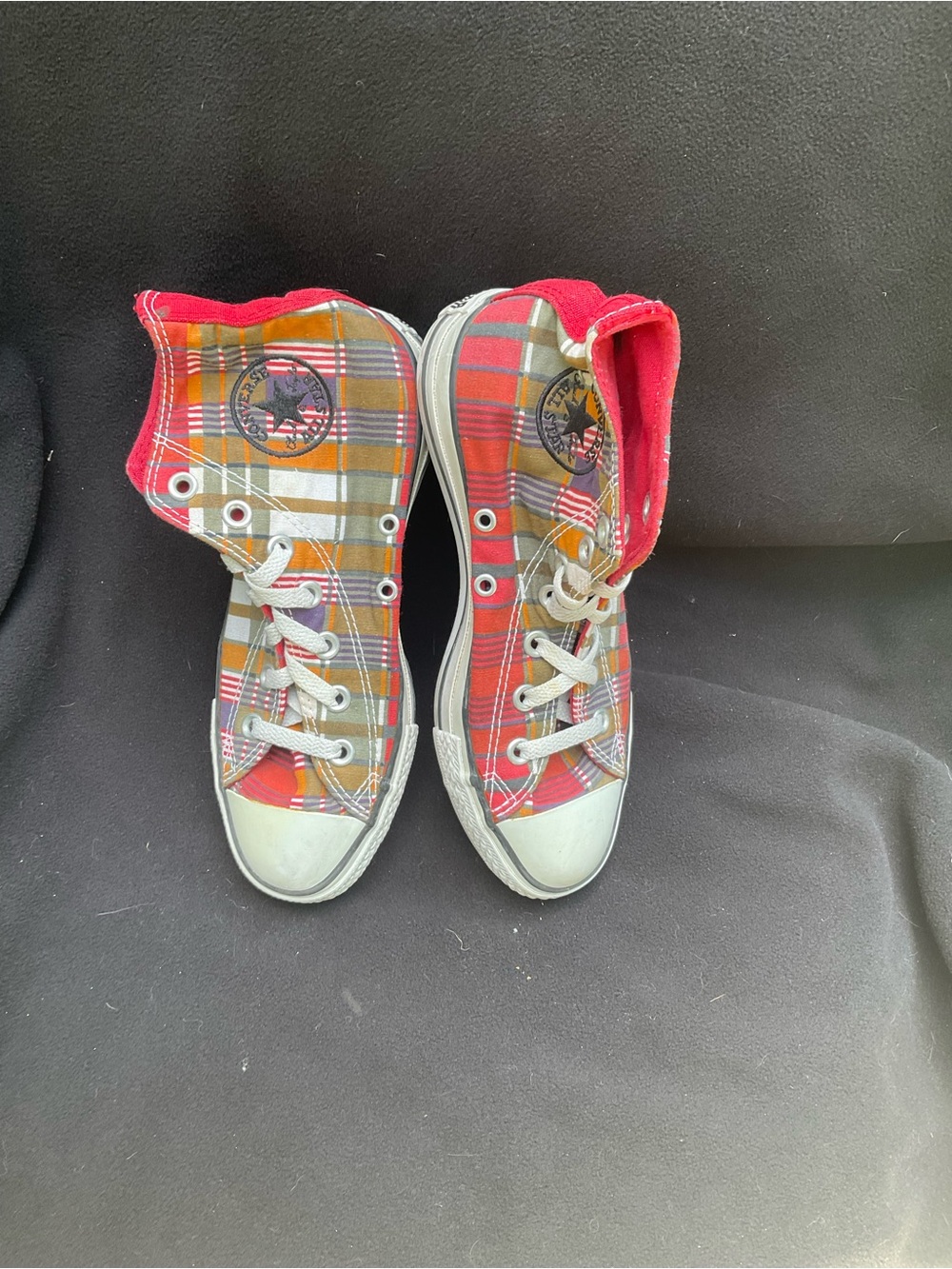 Converse Plaid High-Top Sneakers in Red, Orange, Yellow